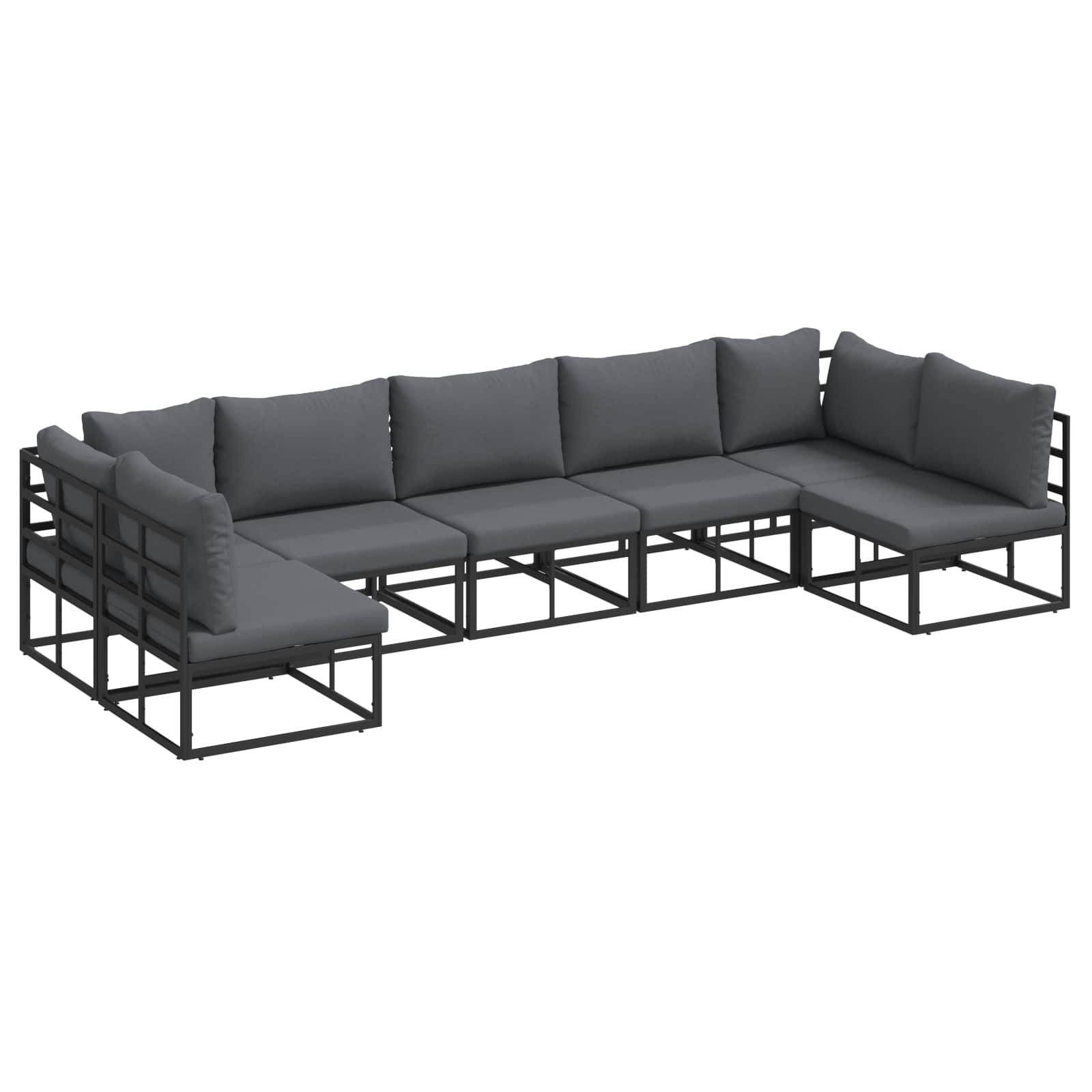 Sjedeća garnitura za vrt s jastukom 7 pcs Crna Aluminij