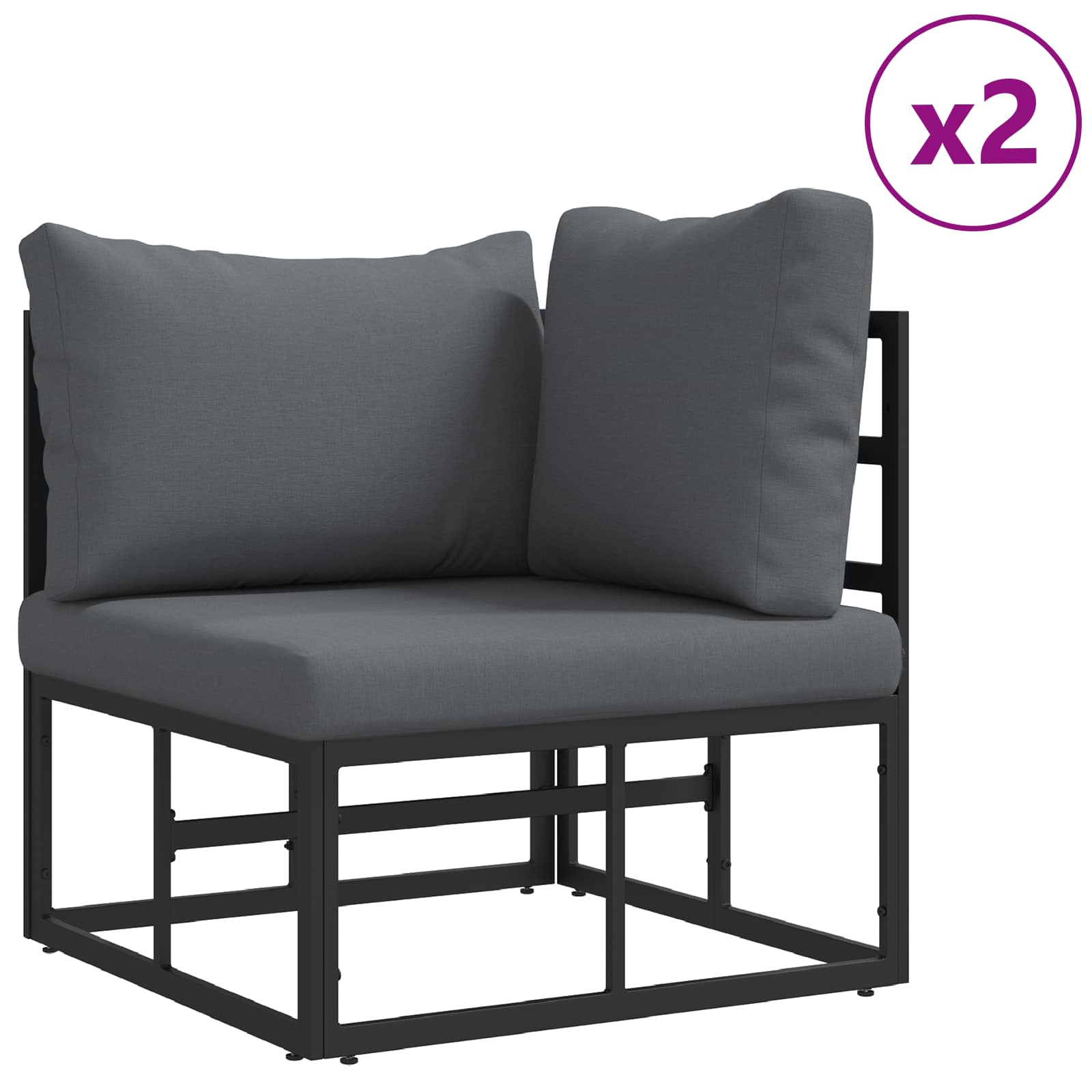 Sjedeća garnitura za vrt s jastukom 7 pcs Crna Aluminij