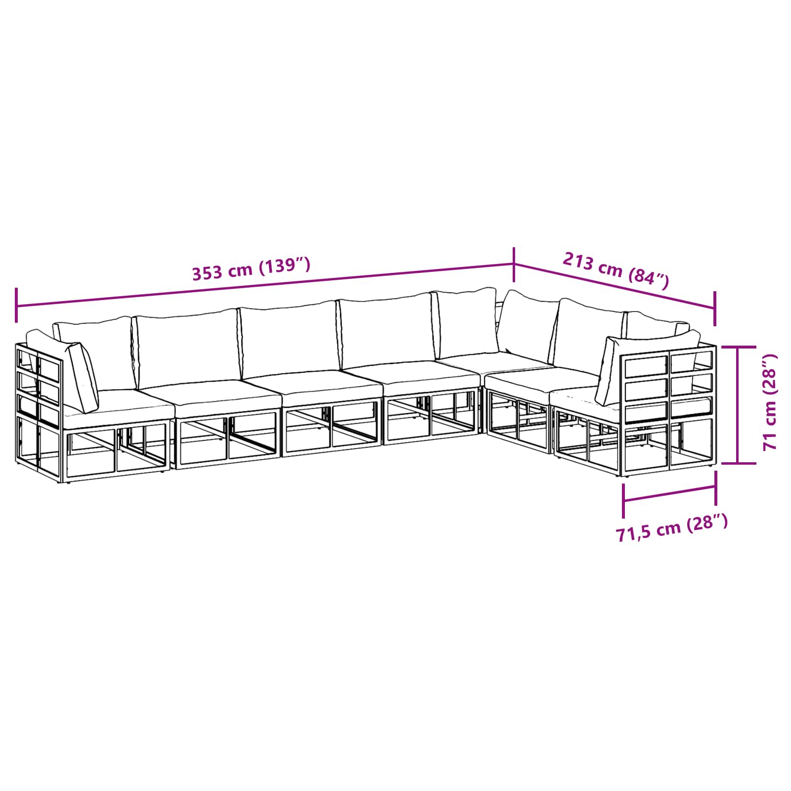 Sjedeća garnitura za vrt s jastukom 7 pcs Crna Aluminij