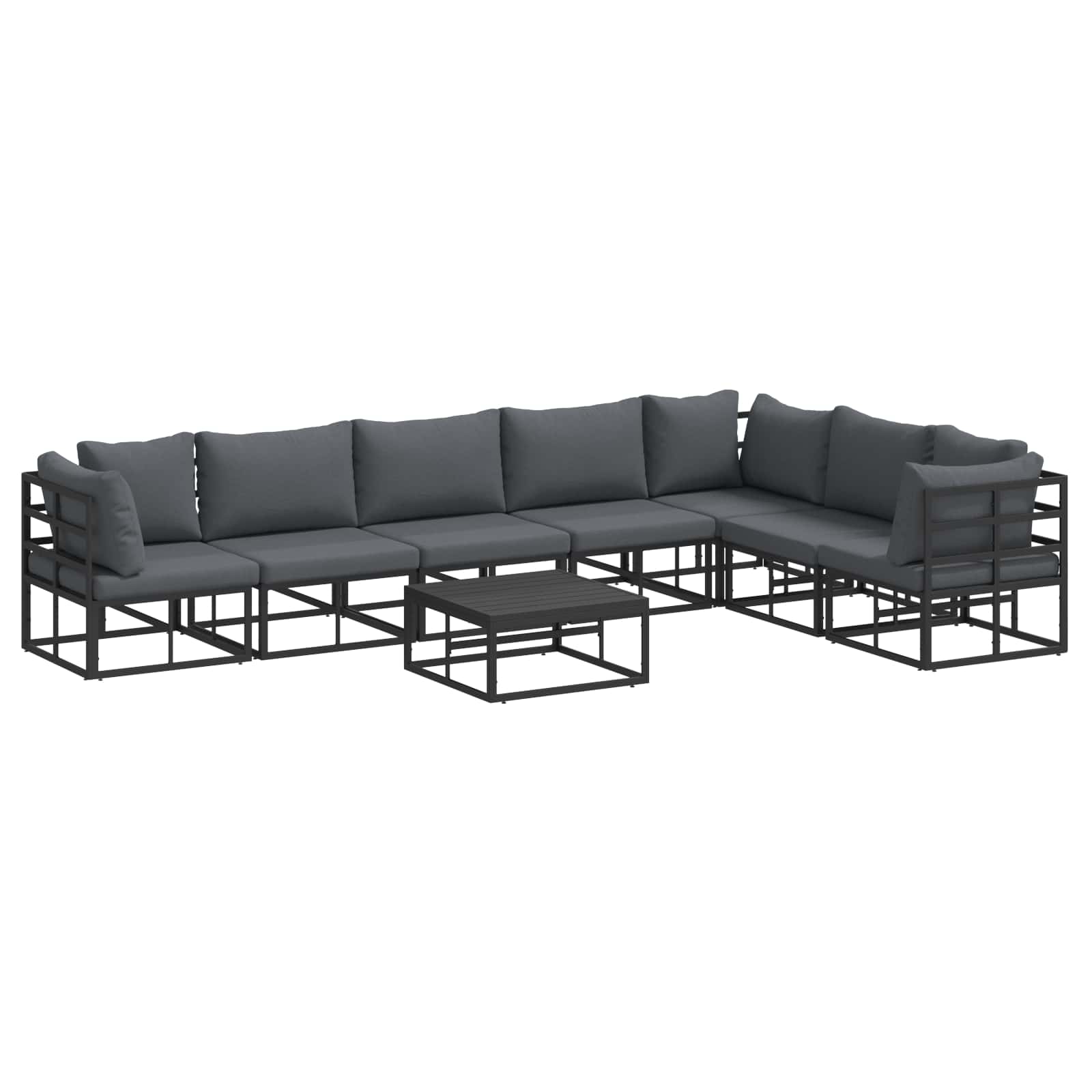 Sjedeća garnitura za vrt s jastukom 8 pcs Crna Aluminij
