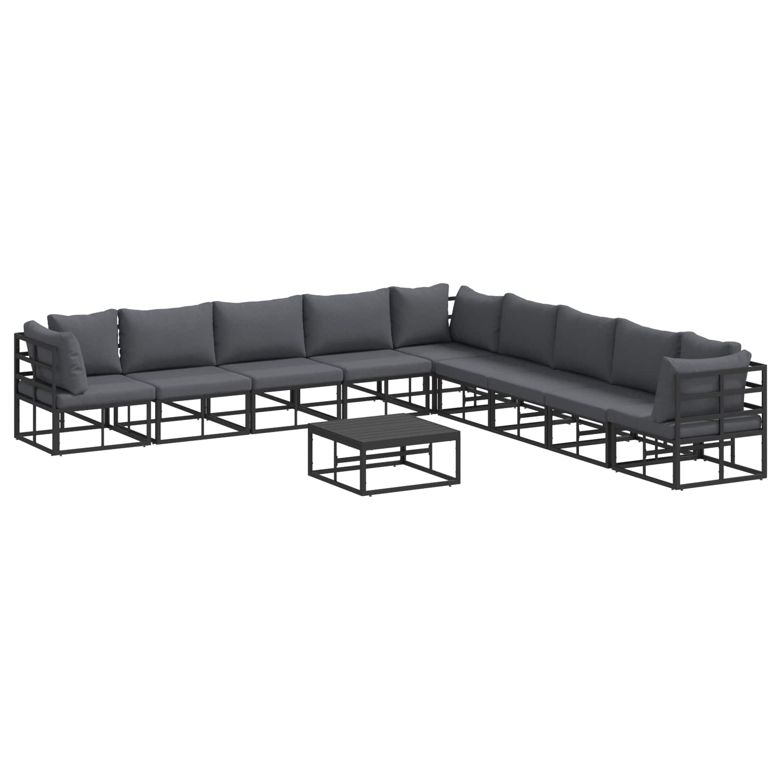 Sjedeća garnitura za vrt s jastukom 10 pcs Crna Aluminij