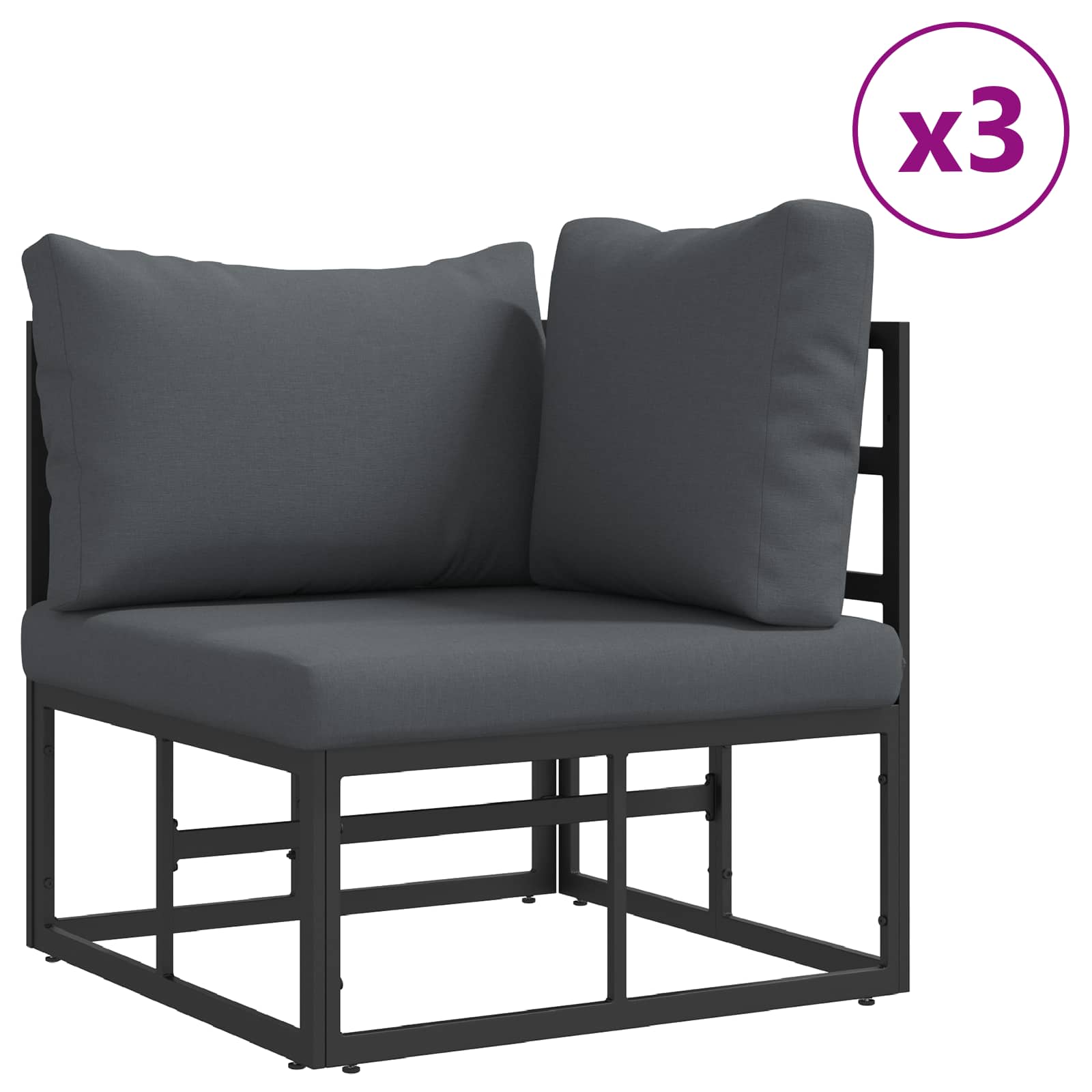 Sjedeća garnitura za vrt s jastukom 10 pcs Crna Aluminij