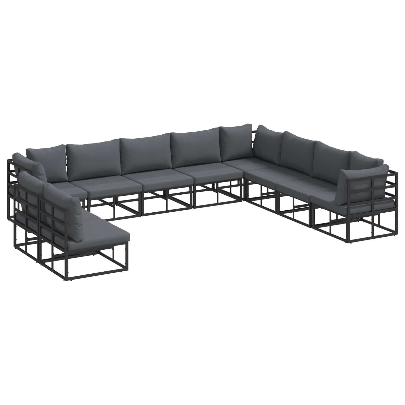Sjedeća garnitura za vrt s jastukom 10 pcs Crna Aluminij