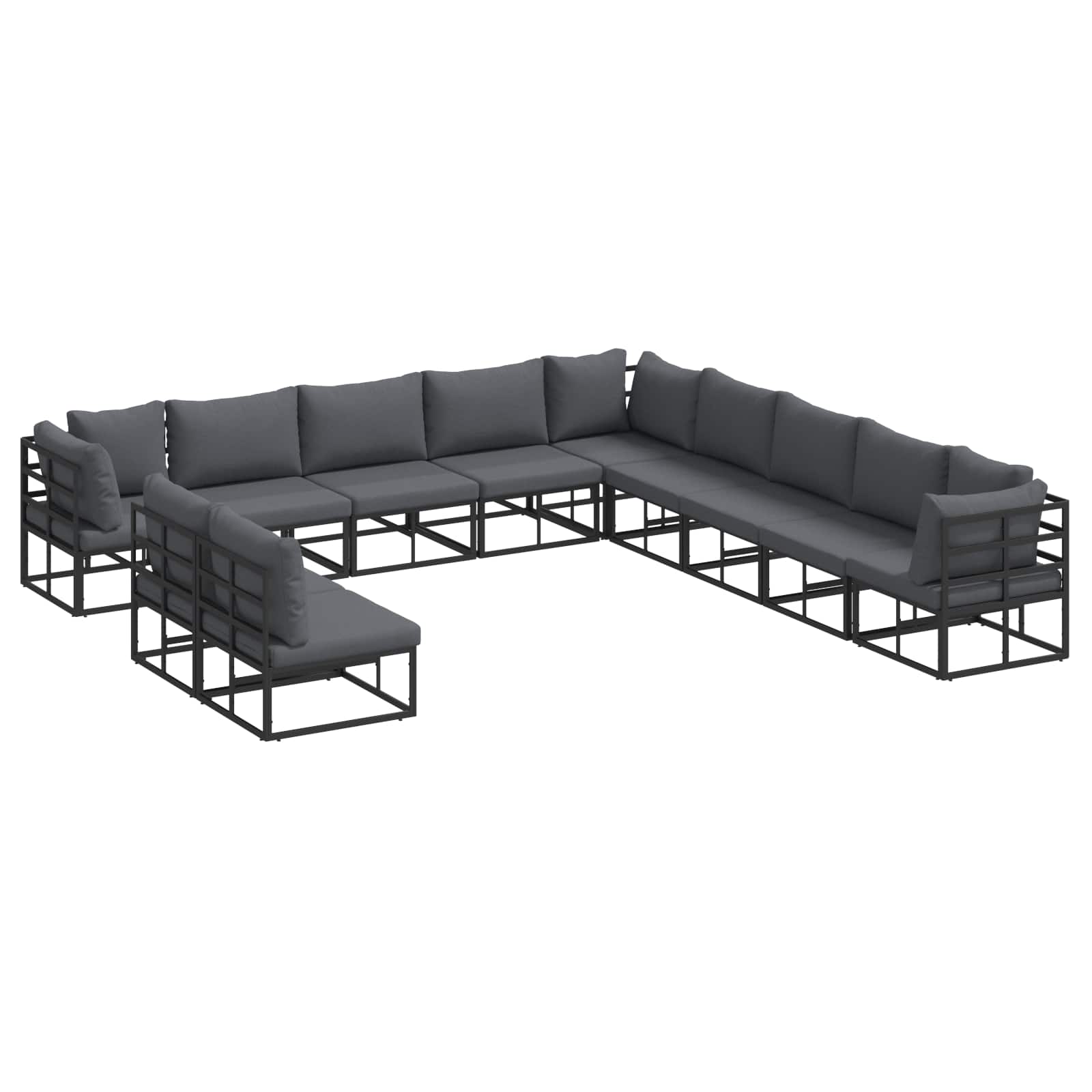 Sjedeća garnitura za vrt s jastukom 11 pcs Crna Aluminij