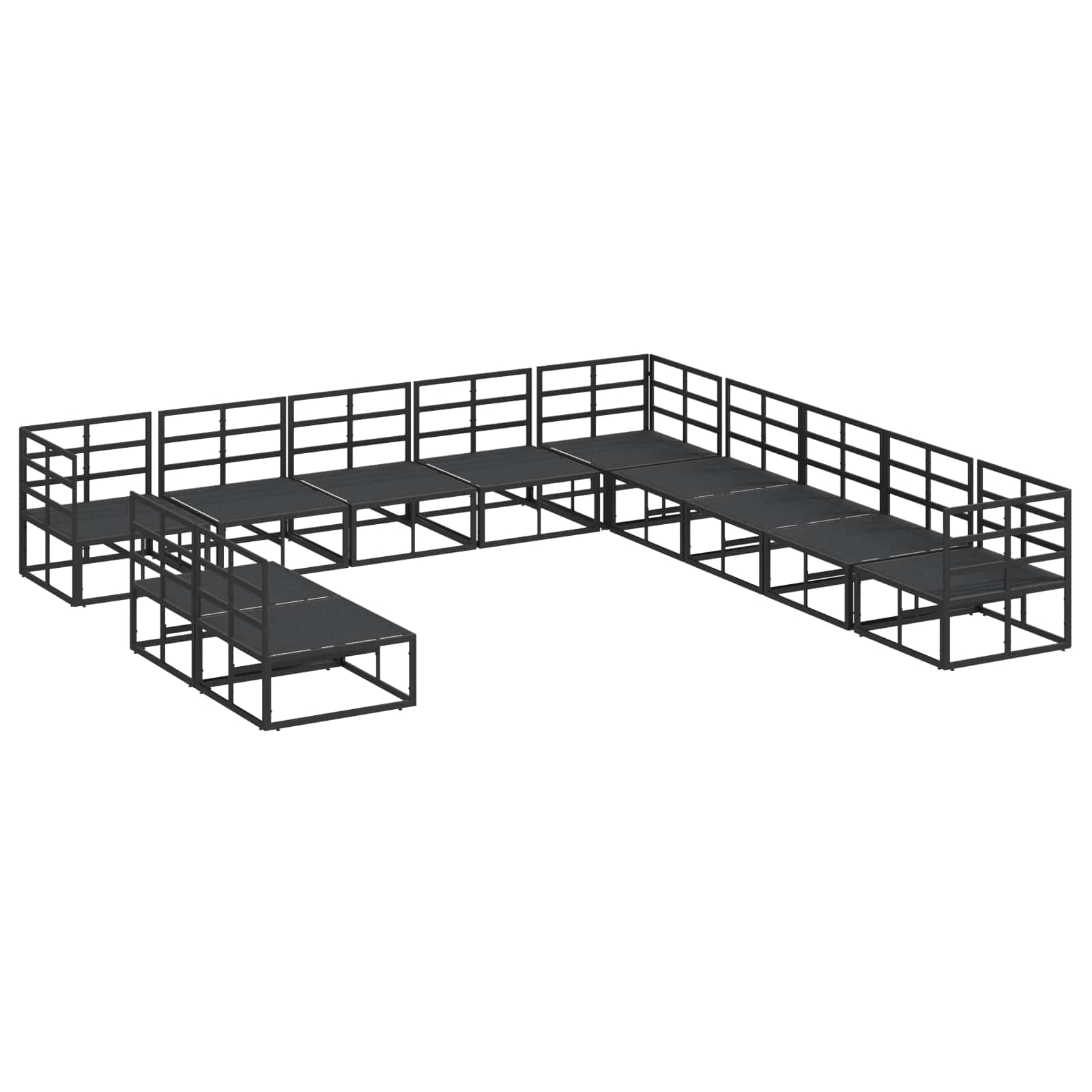 Sjedeća garnitura za vrt s jastukom 11 pcs Crna Aluminij