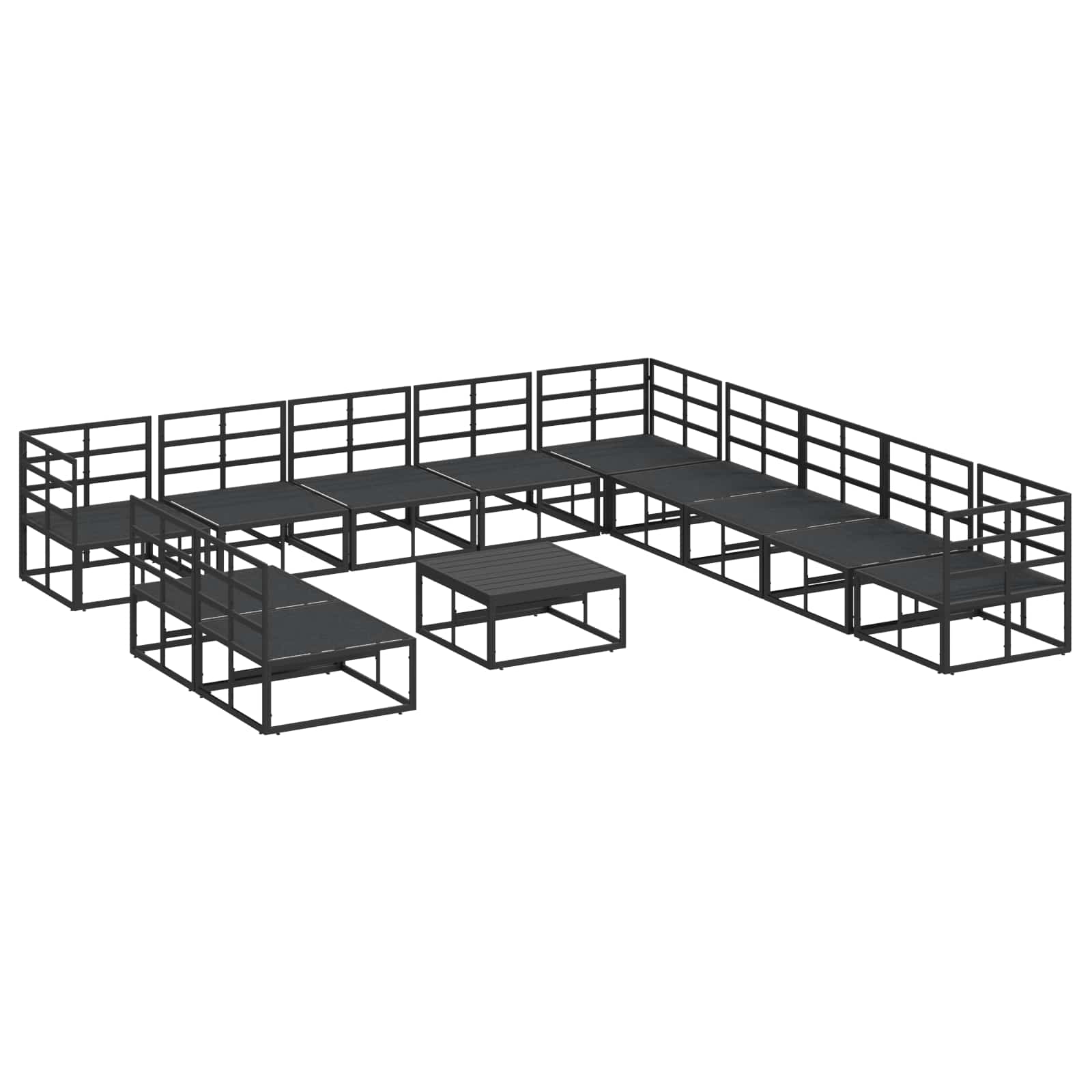 Sjedeća garnitura za vrt s jastukom 12 pcs Crna Aluminij