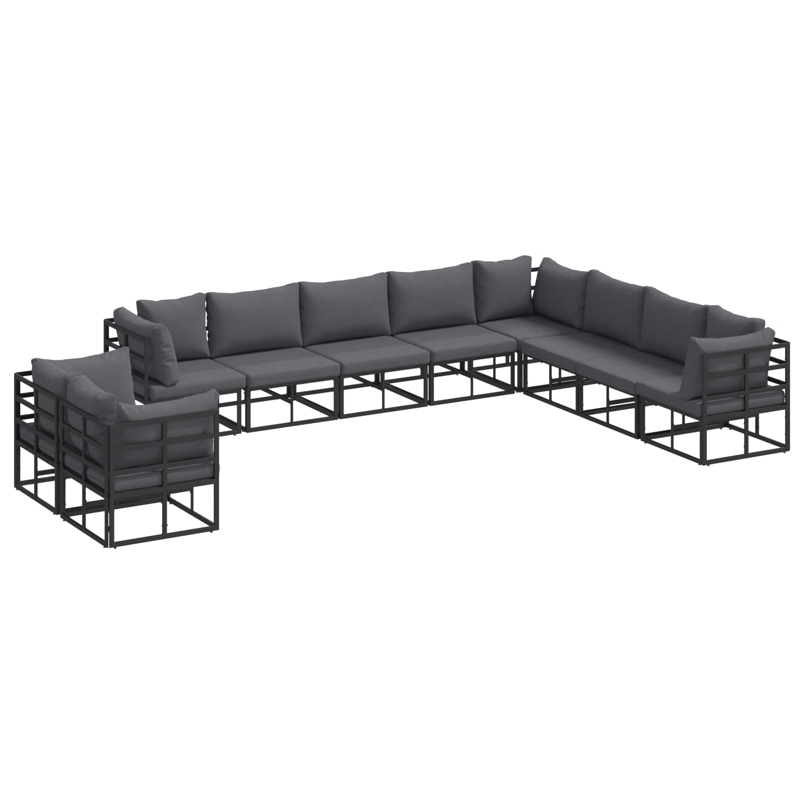Sjedeća garnitura za vrt s jastukom 10 pcs Crna Aluminij