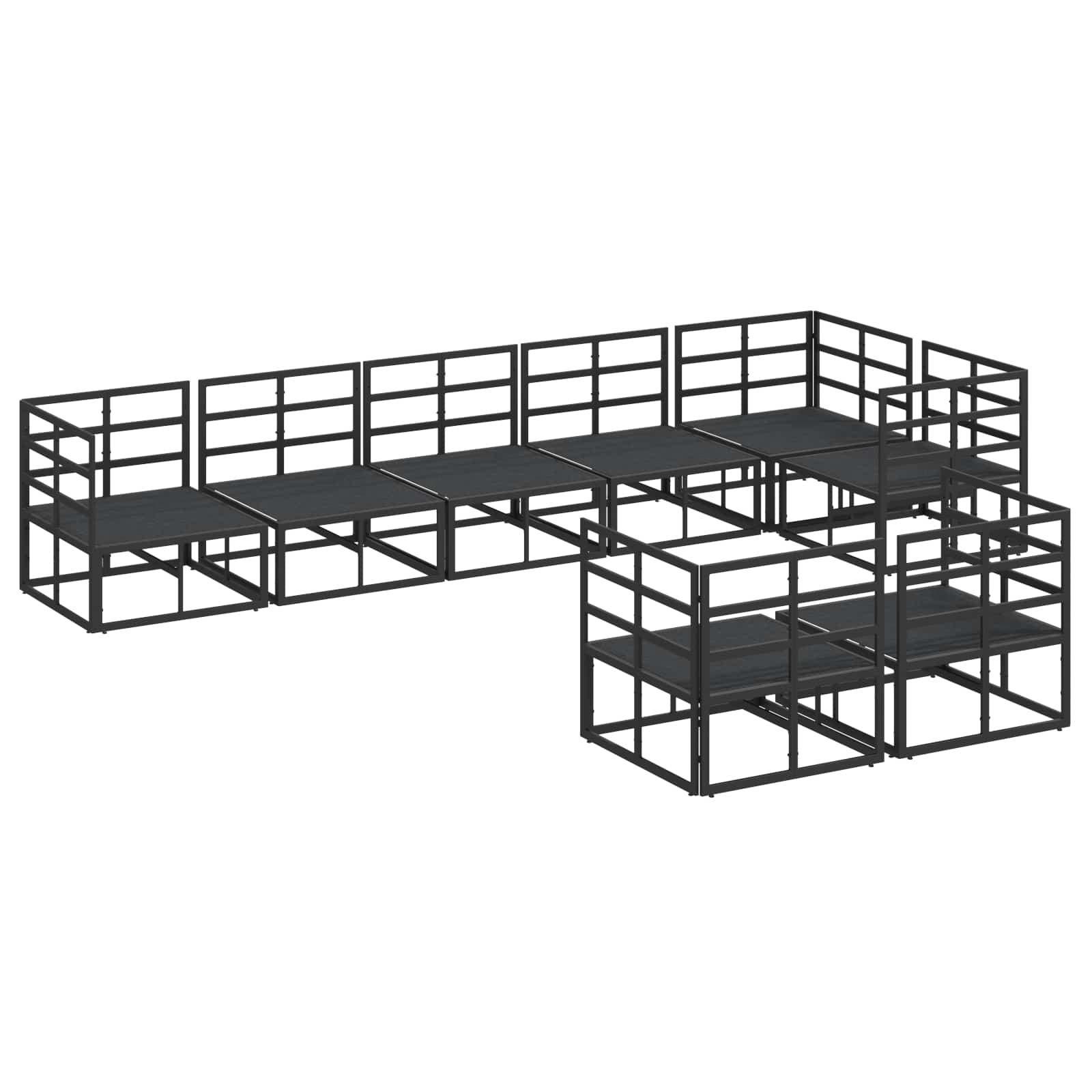 Sjedeća garnitura za vrt s jastukom 8 pcs Crna Aluminij