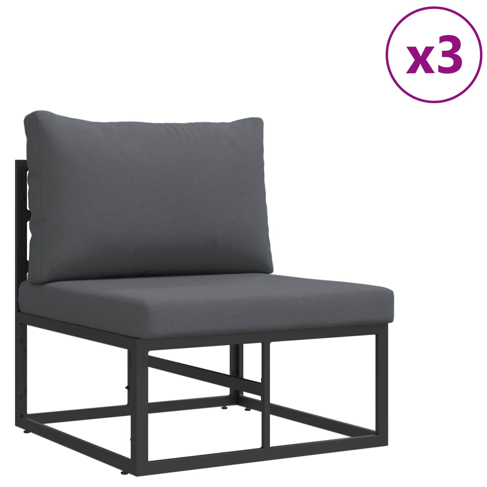 Sjedeća garnitura za vrt s jastukom 8 pcs Crna Aluminij