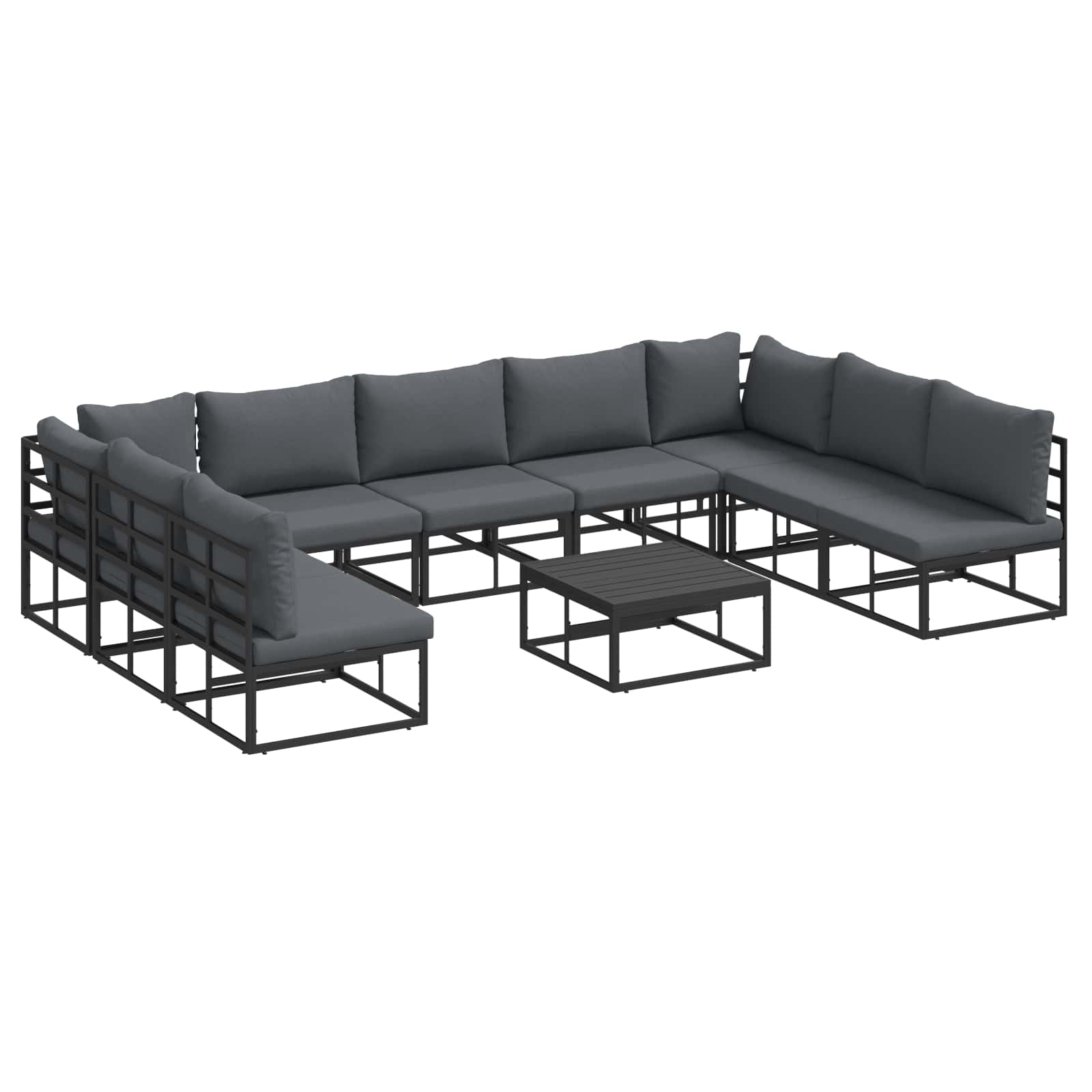 Sjedeća garnitura za vrt s jastukom 10 pcs Crna Aluminij