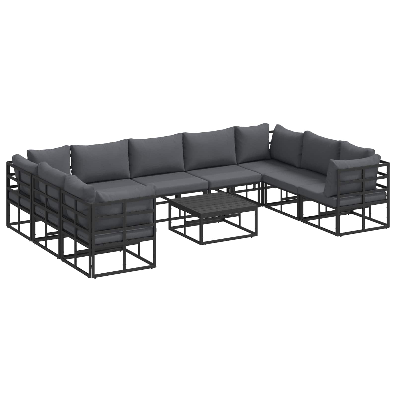 Sjedeća garnitura za vrt s jastukom 10 pcs Crna Aluminij