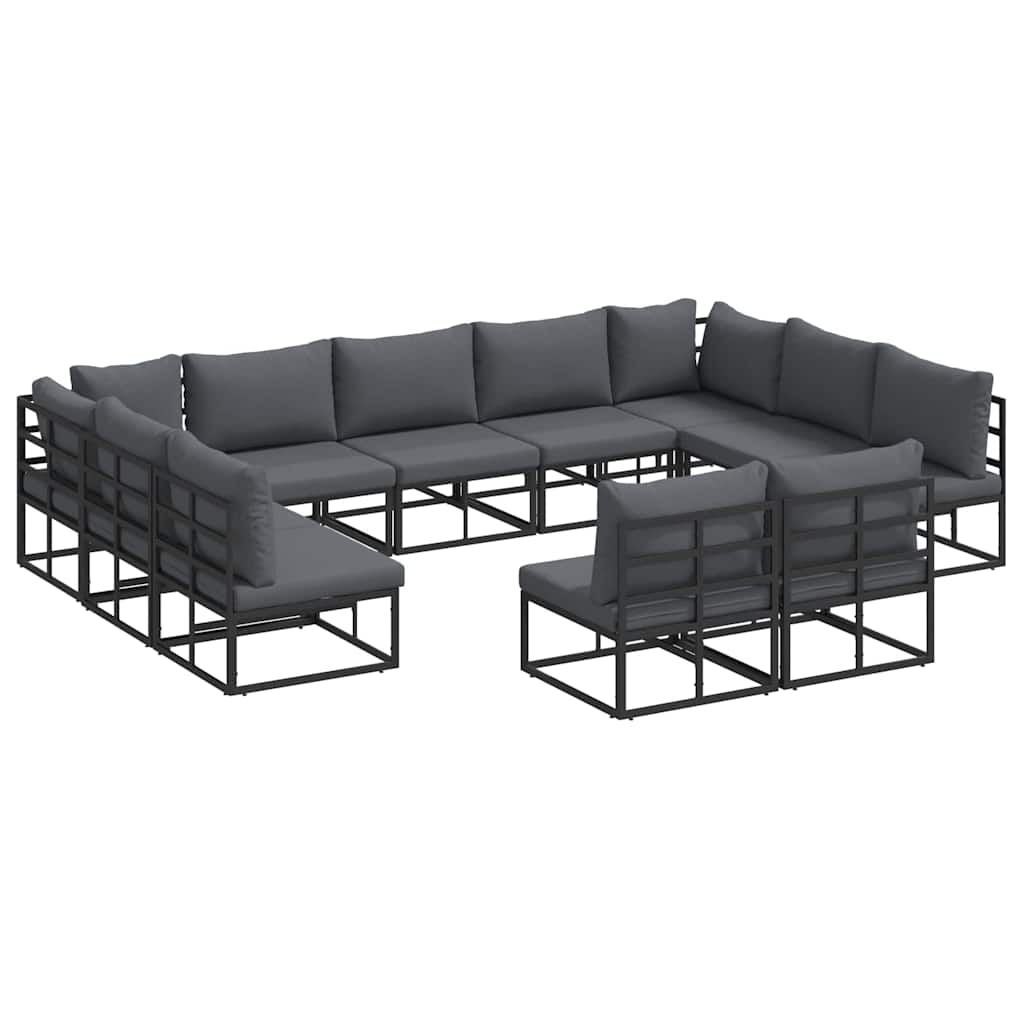 Sjedeća garnitura za vrt s jastukom 11 pcs Crna Aluminij