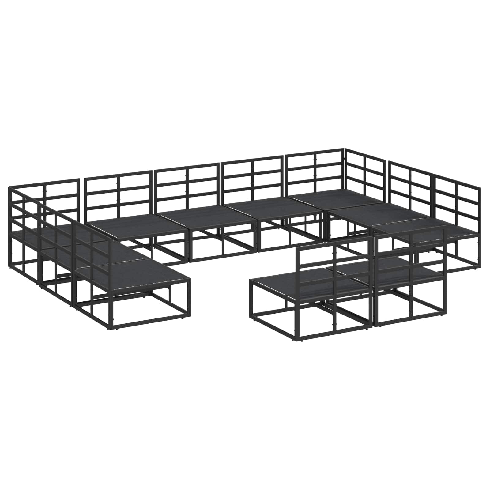 Sjedeća garnitura za vrt s jastukom 11 pcs Crna Aluminij