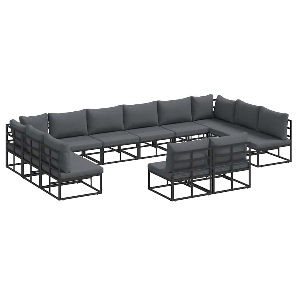 Sjedeća garnitura za vrt s jastukom 12 pcs Crna Aluminij