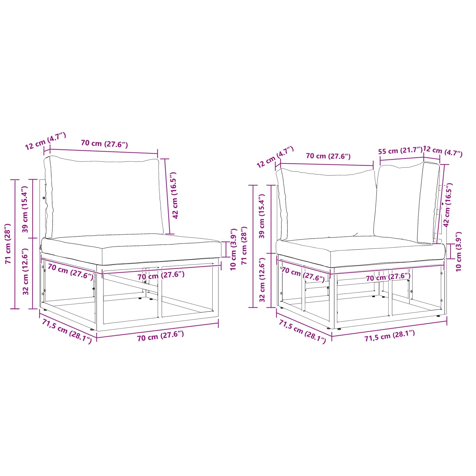 Sjedeća garnitura za vrt s jastukom 11 pcs Crna Aluminij