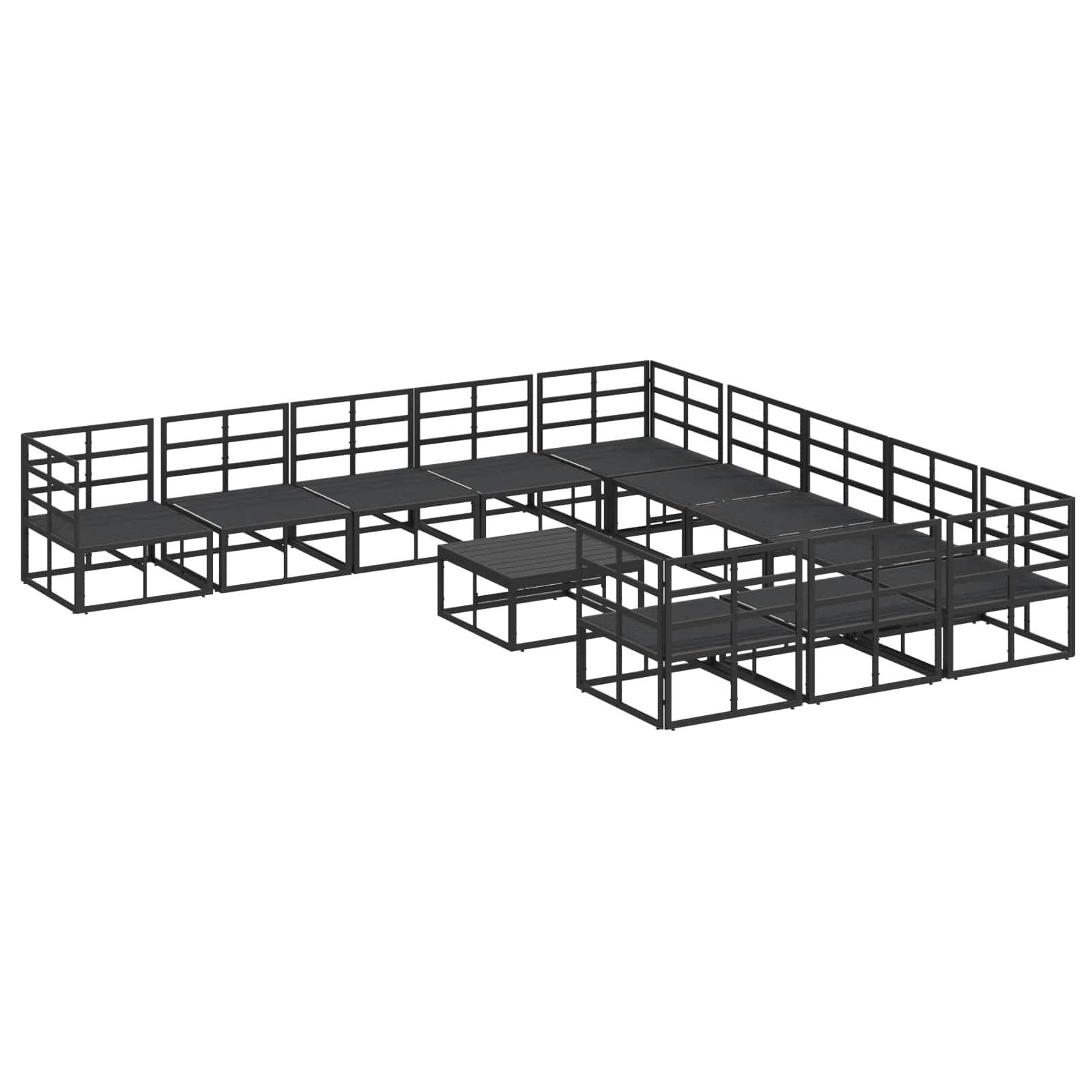 Sjedeća garnitura za vrt s jastukom 12 pcs Crna Aluminij