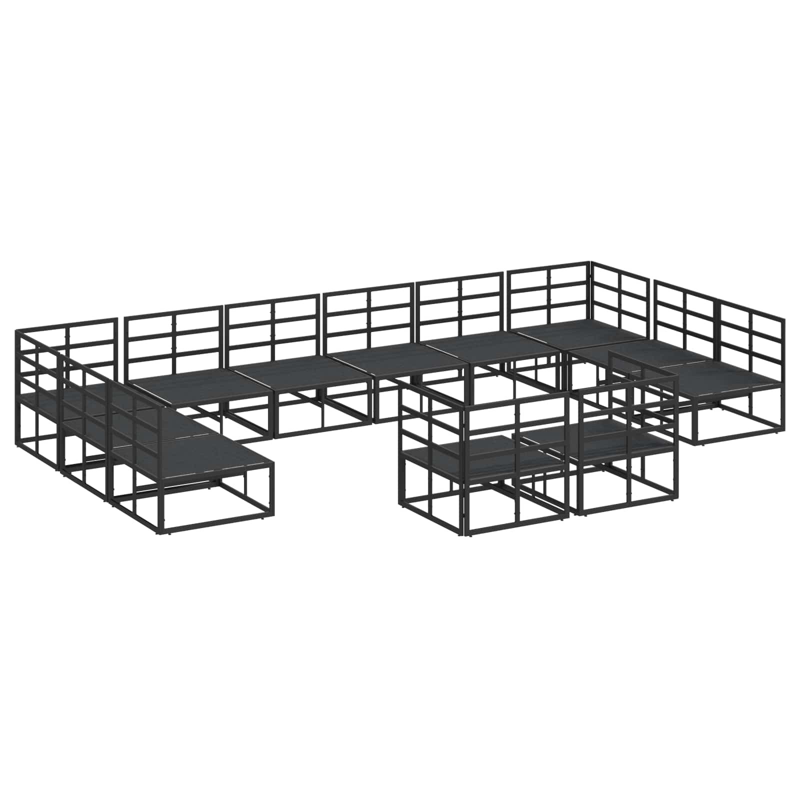 Sjedeća garnitura za vrt s jastukom 12 pcs Crna Aluminij