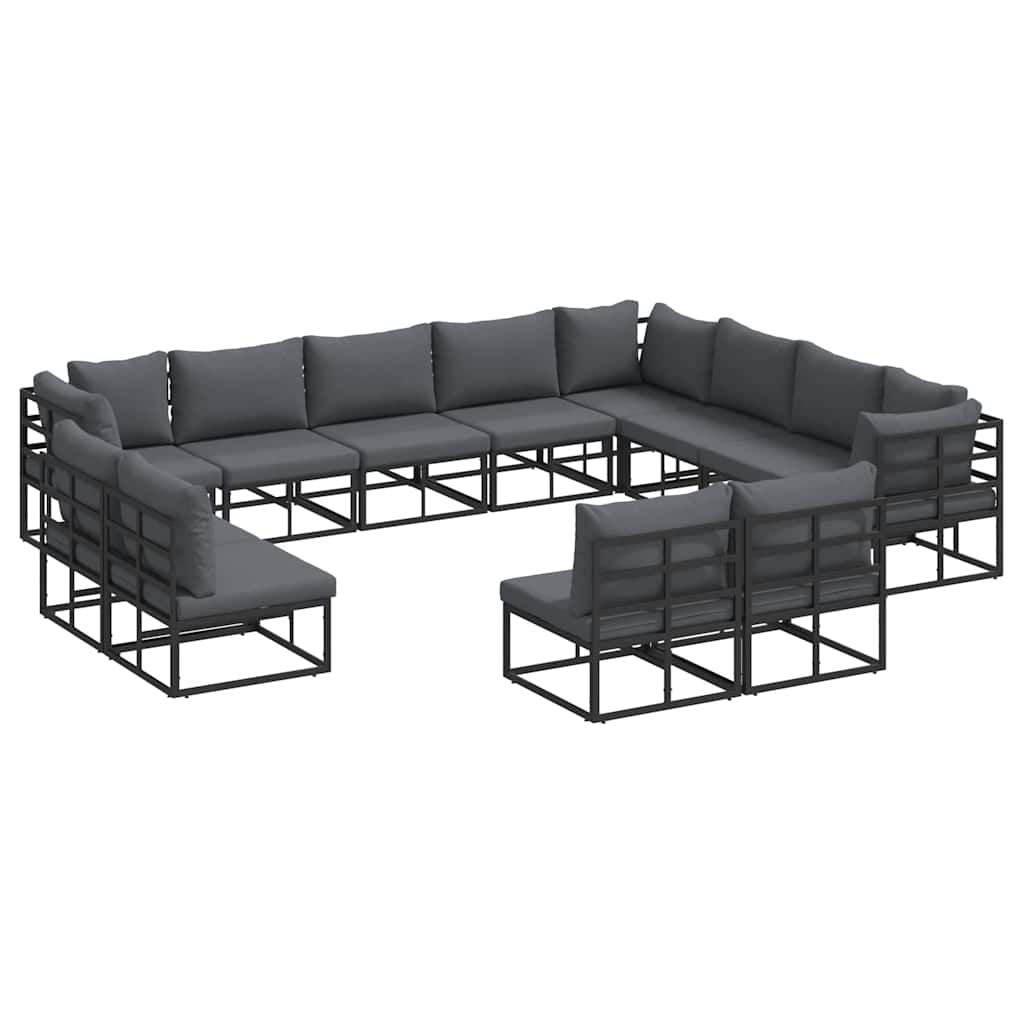 Sjedeća garnitura za vrt s jastukom 12 pcs Crna Aluminij