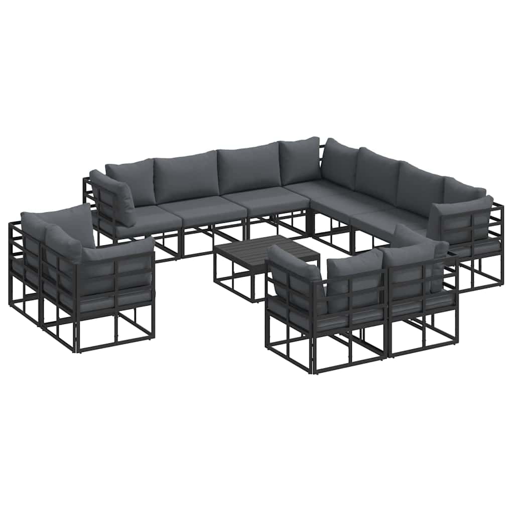 Sjedeća garnitura za vrt s jastukom 12 pcs Crna Aluminij