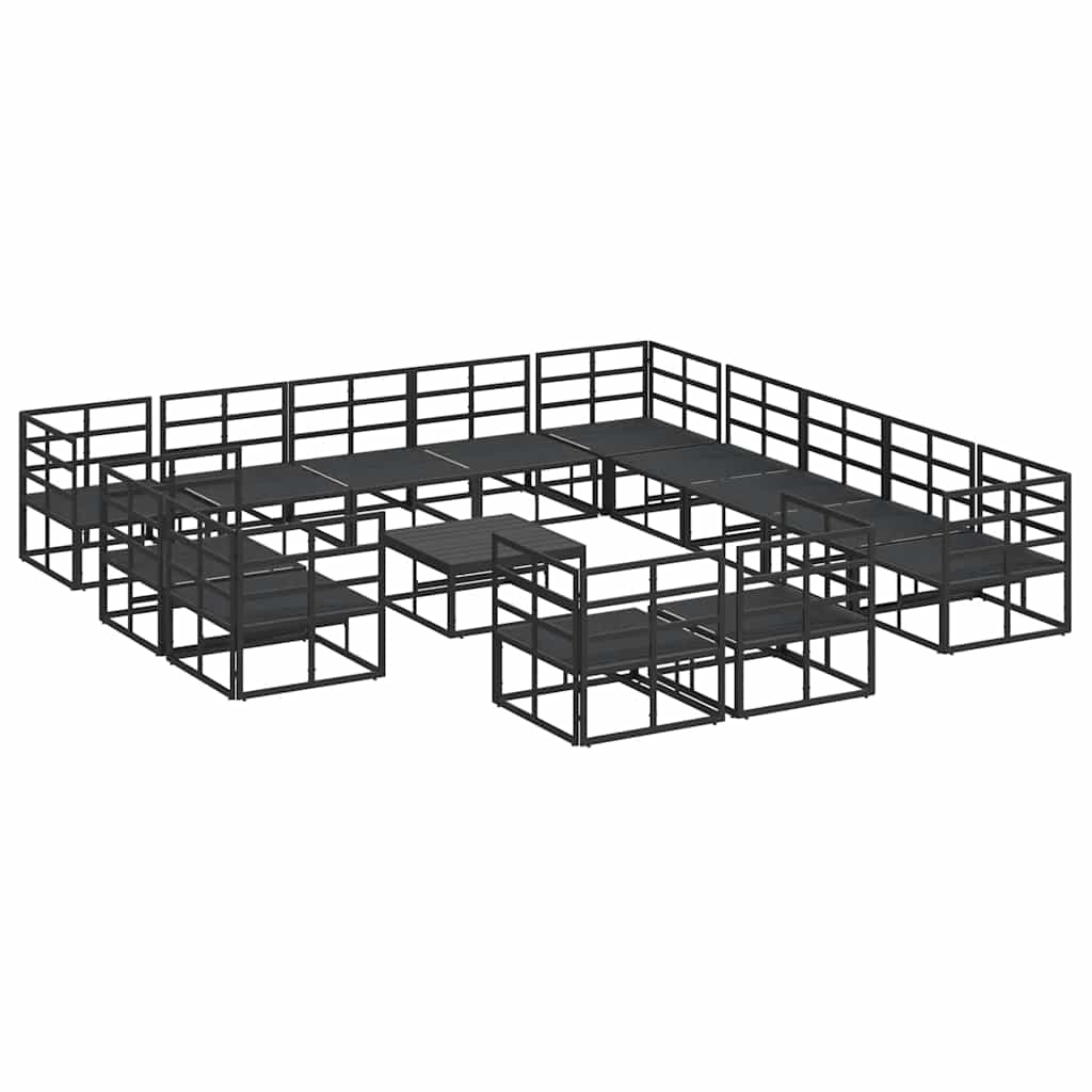 Sjedeća garnitura za vrt s jastukom 14 pcs Crna Aluminij