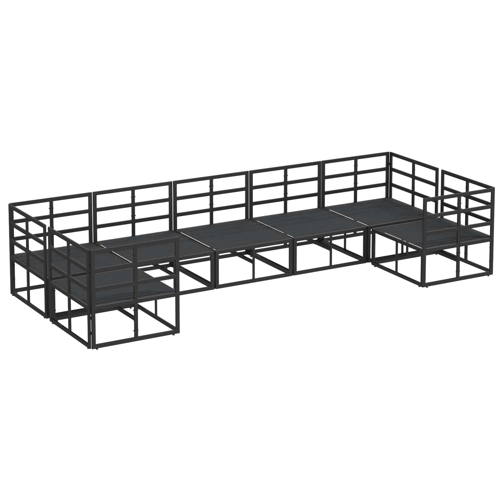 Sjedeća garnitura za vrt s jastukom 7 pcs Crna Aluminij