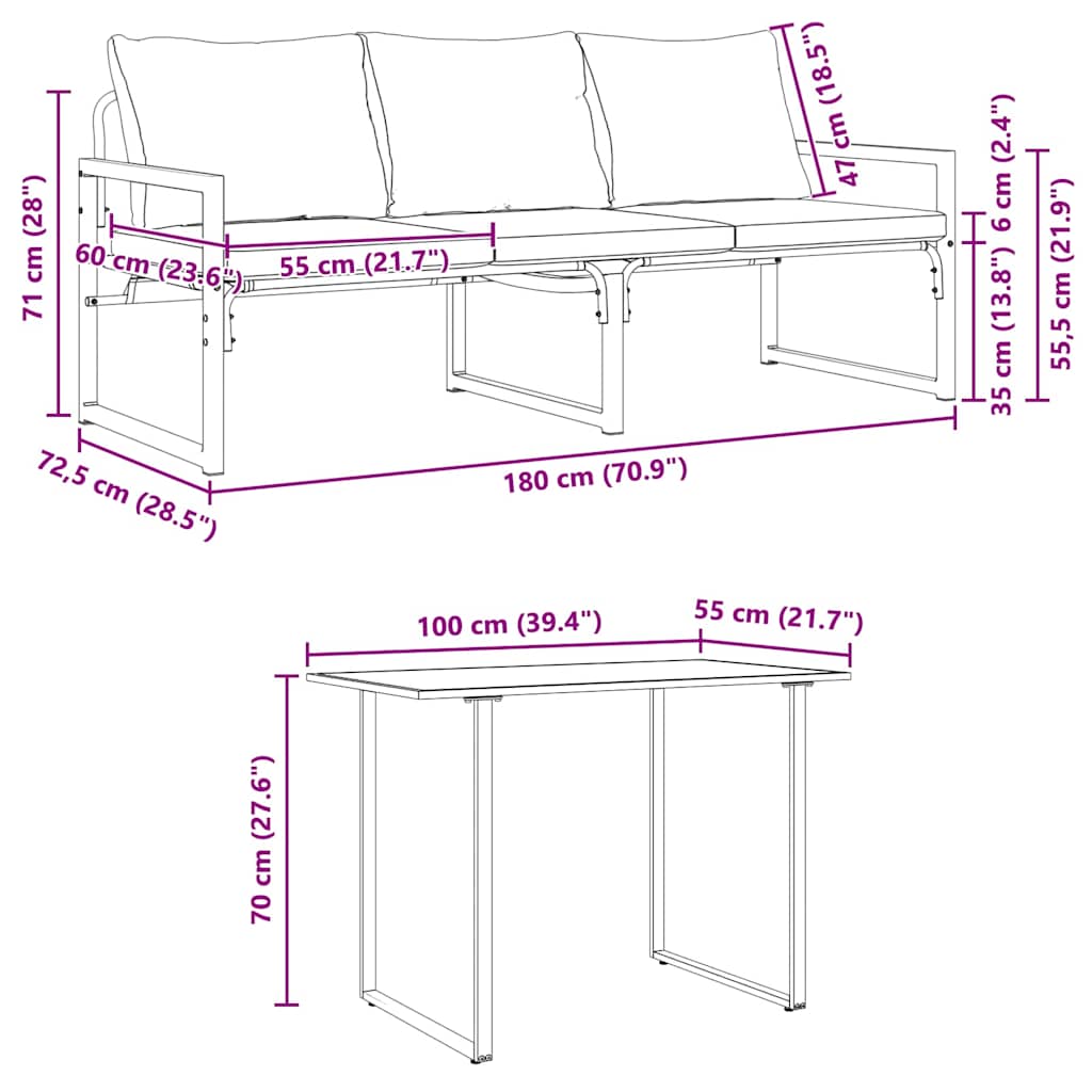 Sjedeća garnitura za vrt s jastukom 6 pcs Crna Čelik