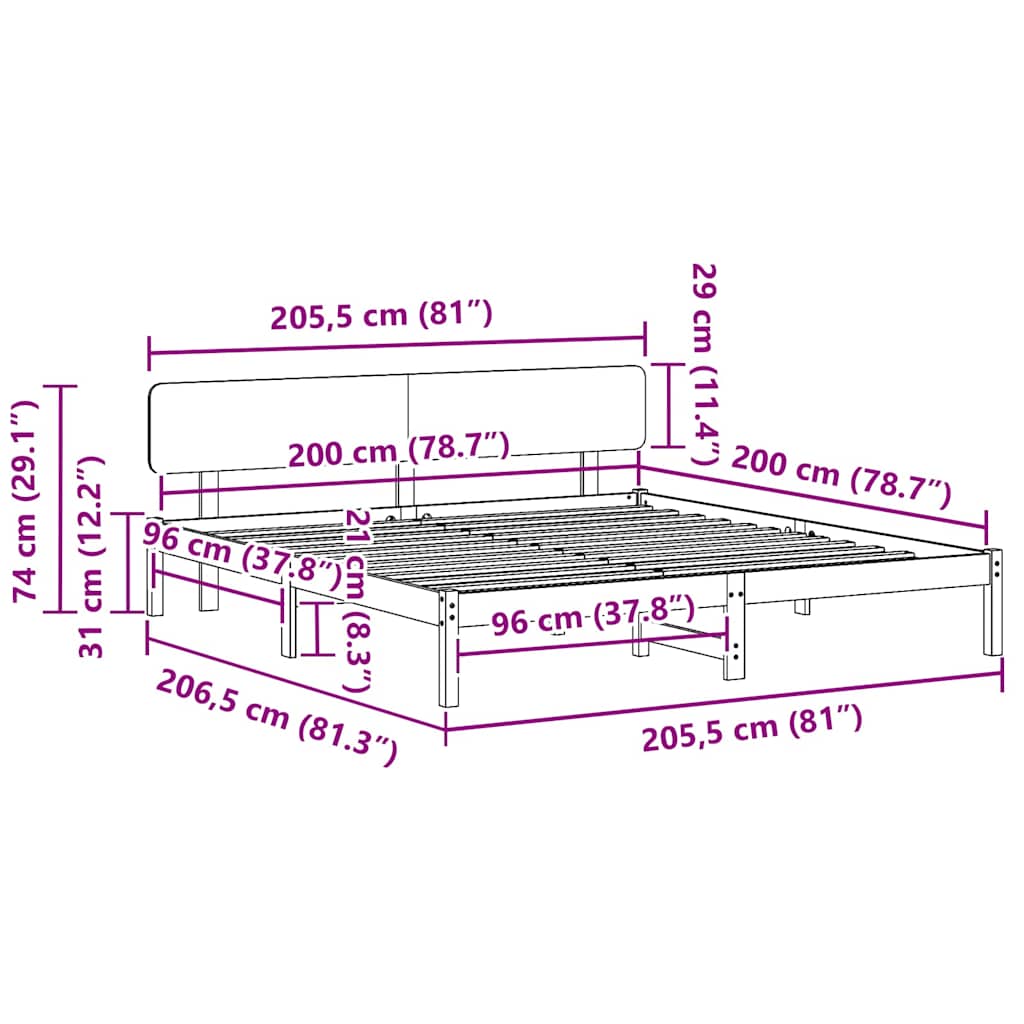 Krevetna konstrukcija Prirodna 200 x 200 cm Čvrsto borovo drvo
