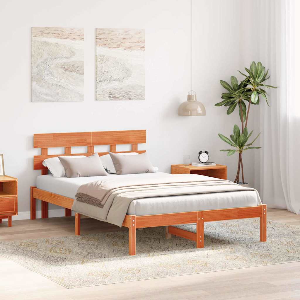 Krevetna konstrukcija Smeđa 135 x 190 cm Čvrsto borovo drvo