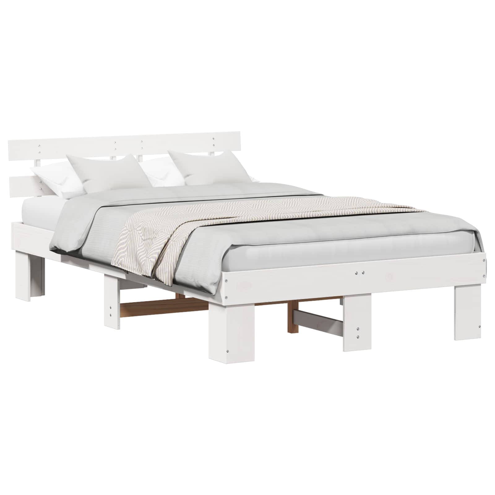 Krevetna konstrukcija Bijelo 135 x 190 cm Čvrsto borovo drvo