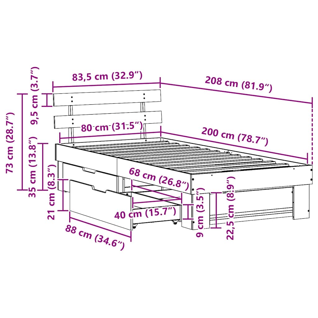 Krevetna konstrukcija s uzglavljem Vosak smeđa 80 x 200 cm