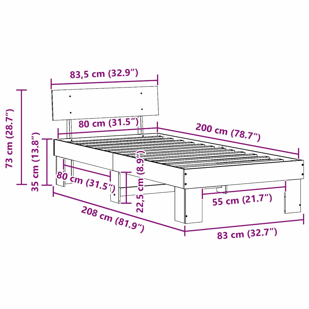 Krevetna konstrukcija s uzglavljem Vosak smeđa 80 x 200 cm