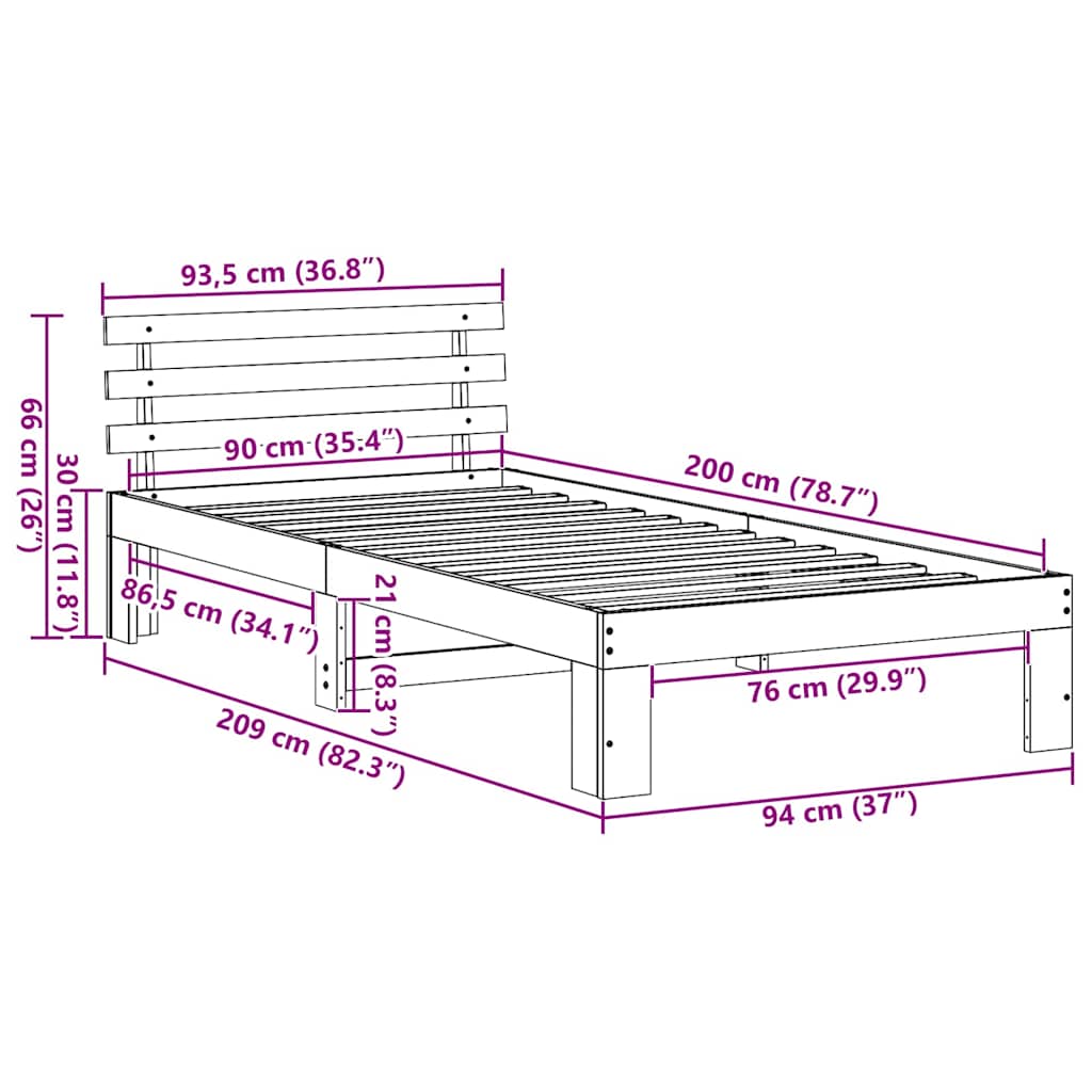 Krevetna konstrukcija s uzglavljem Vosak smeđa 90 x 200 cm