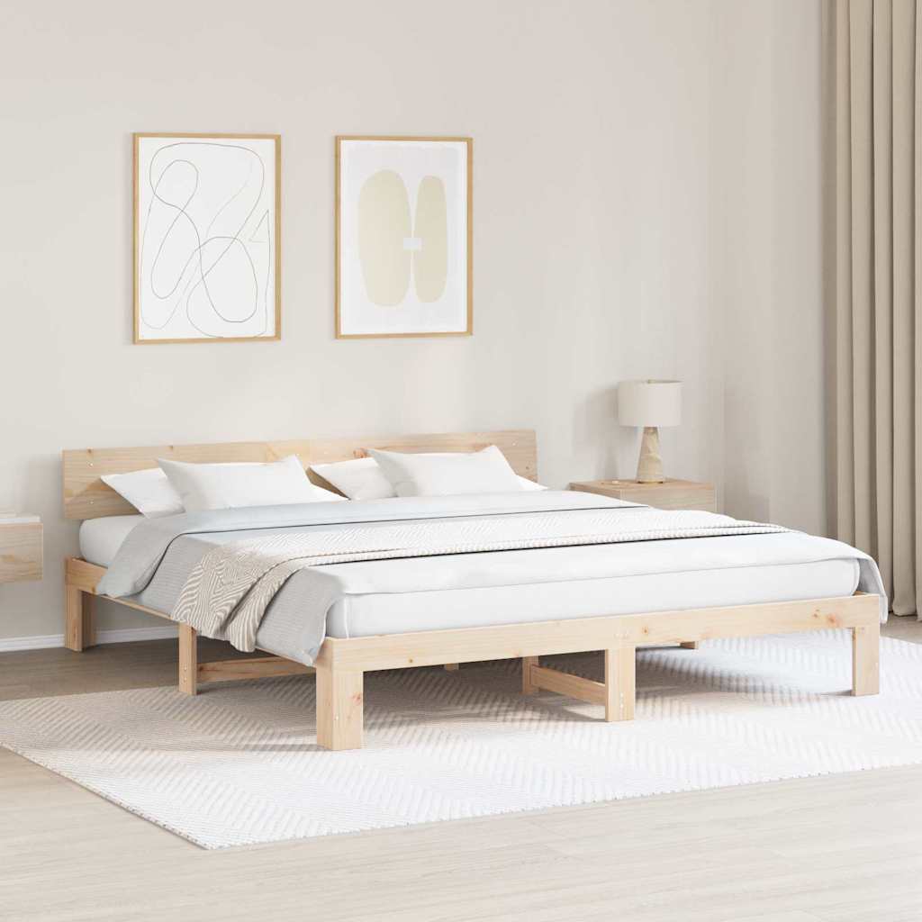 Krevetna konstrukcija Prirodna 200 x 200 cm Čvrsto borovo drvo