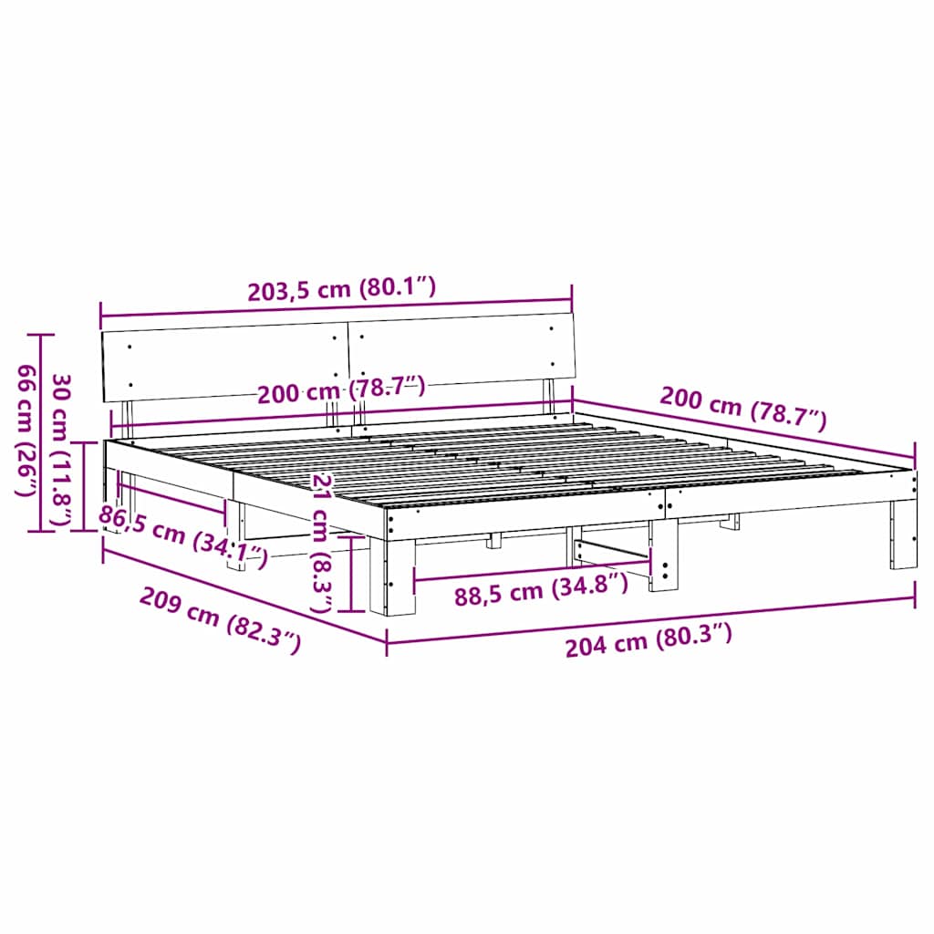 Krevetna konstrukcija Prirodna 200 x 200 cm Čvrsto borovo drvo