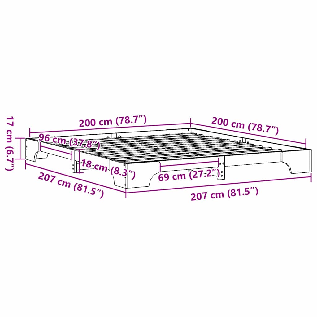 Krevetna konstrukcija Prirodna 200 x 200 cm Čvrsto borovo drvo