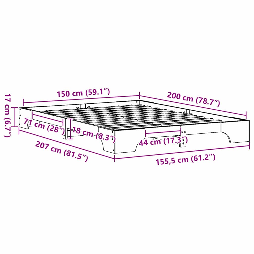 Krevetna konstrukcija Prirodna 150 x 200 cm Čvrsto borovo drvo