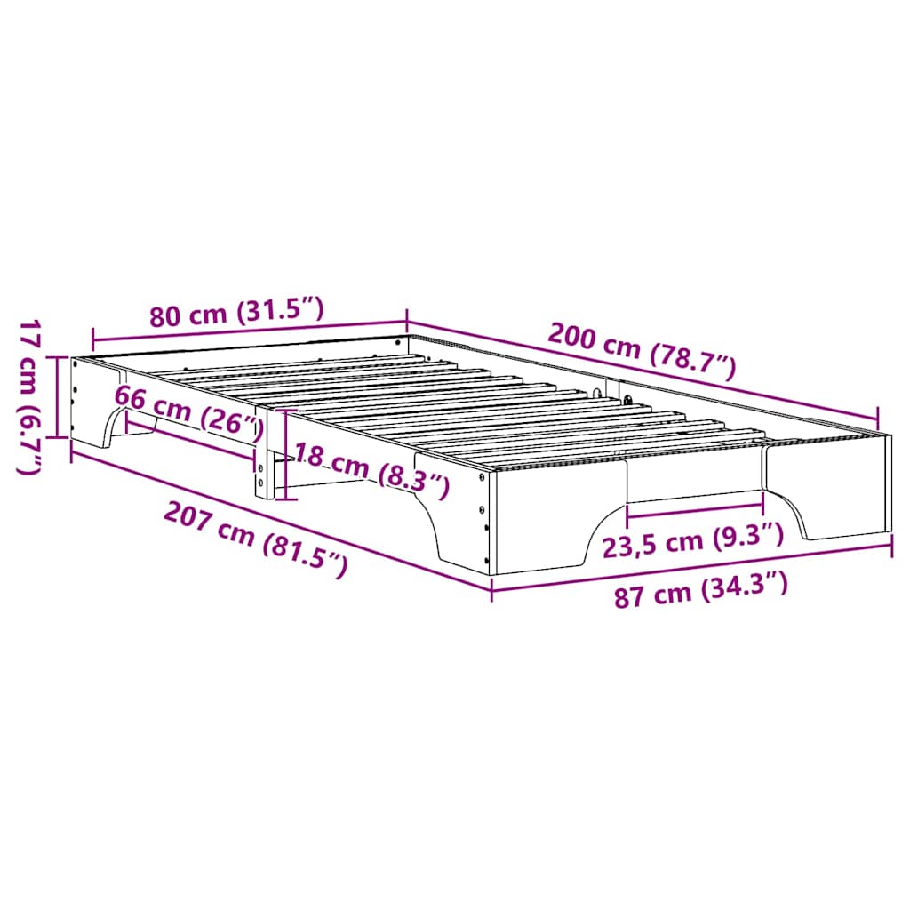 Krevetna konstrukcija Prirodna 80 x 200 cm Čvrsto borovo drvo