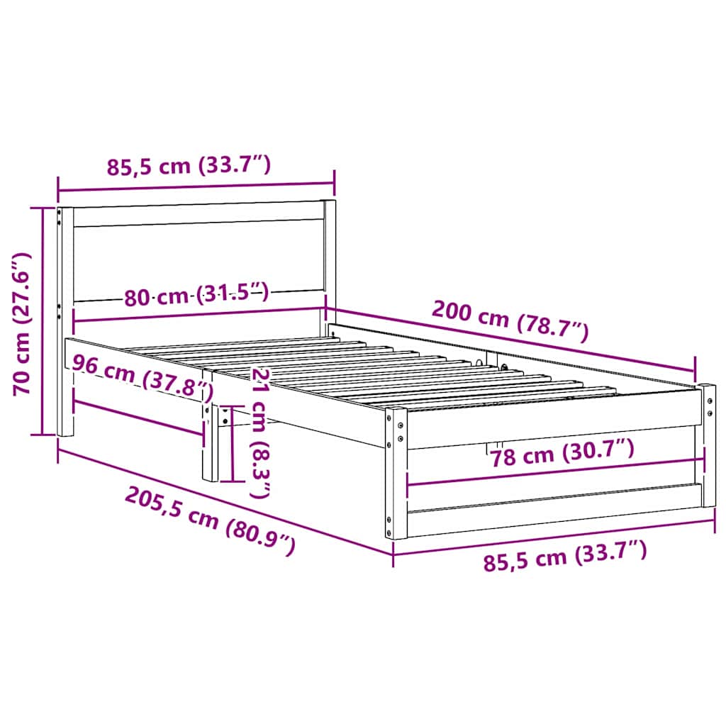 Krevetna konstrukcija Prirodna 80 x 200 cm Čvrsto borovo drvo