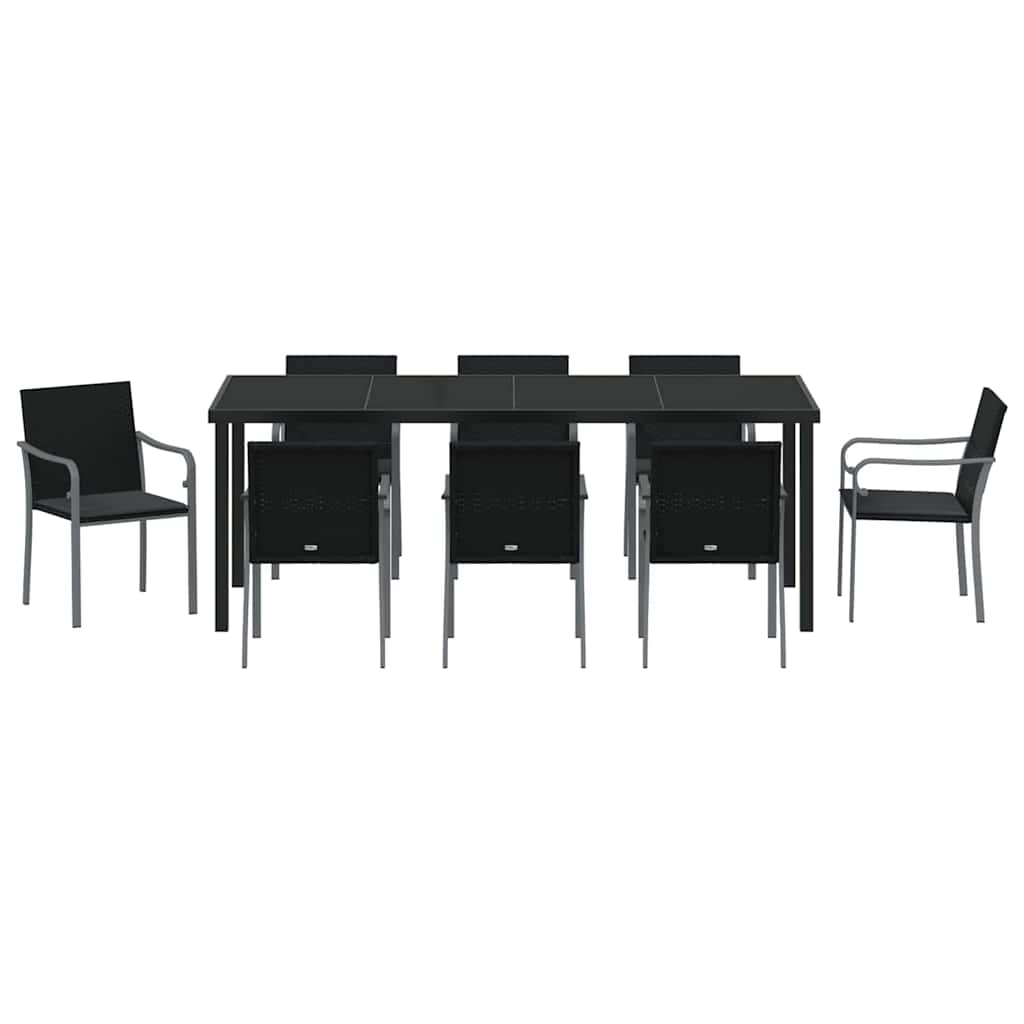 Vrtni set za objed 9 pcs Crna i Siva PE ratan