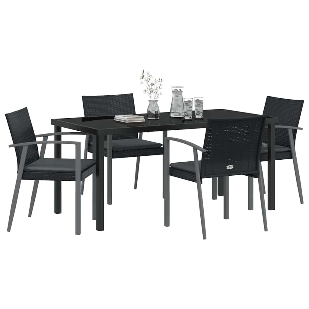 Vrtni set za objed 5 pcs Crna i Siva PE ratan