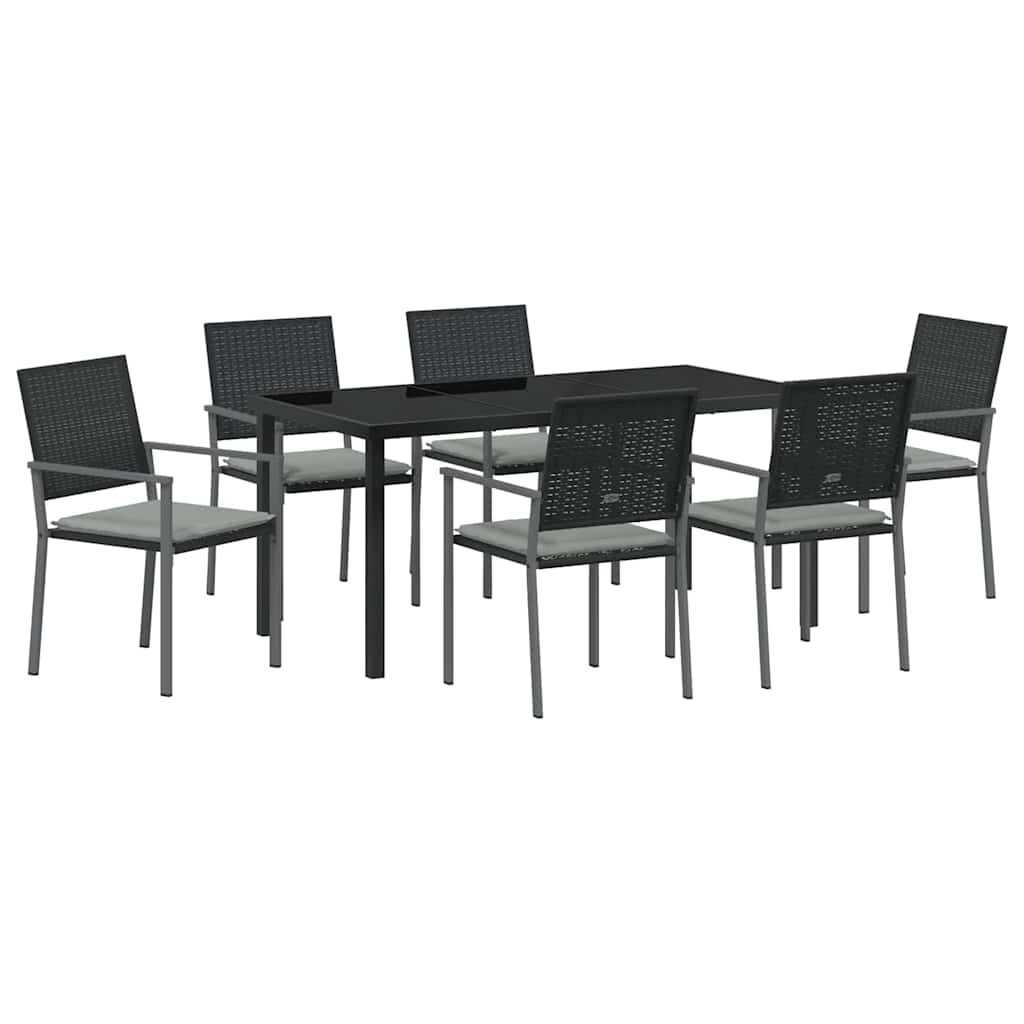 Vrtni set za objed 7 pcs Crna i svijetlo siva PE ratan