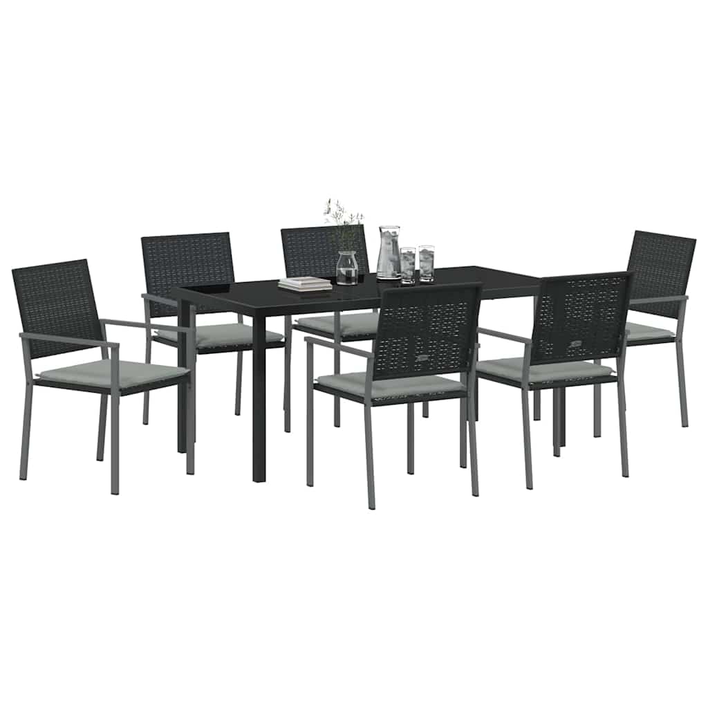 Vrtni set za objed 7 pcs Crna i svijetlo siva PE ratan