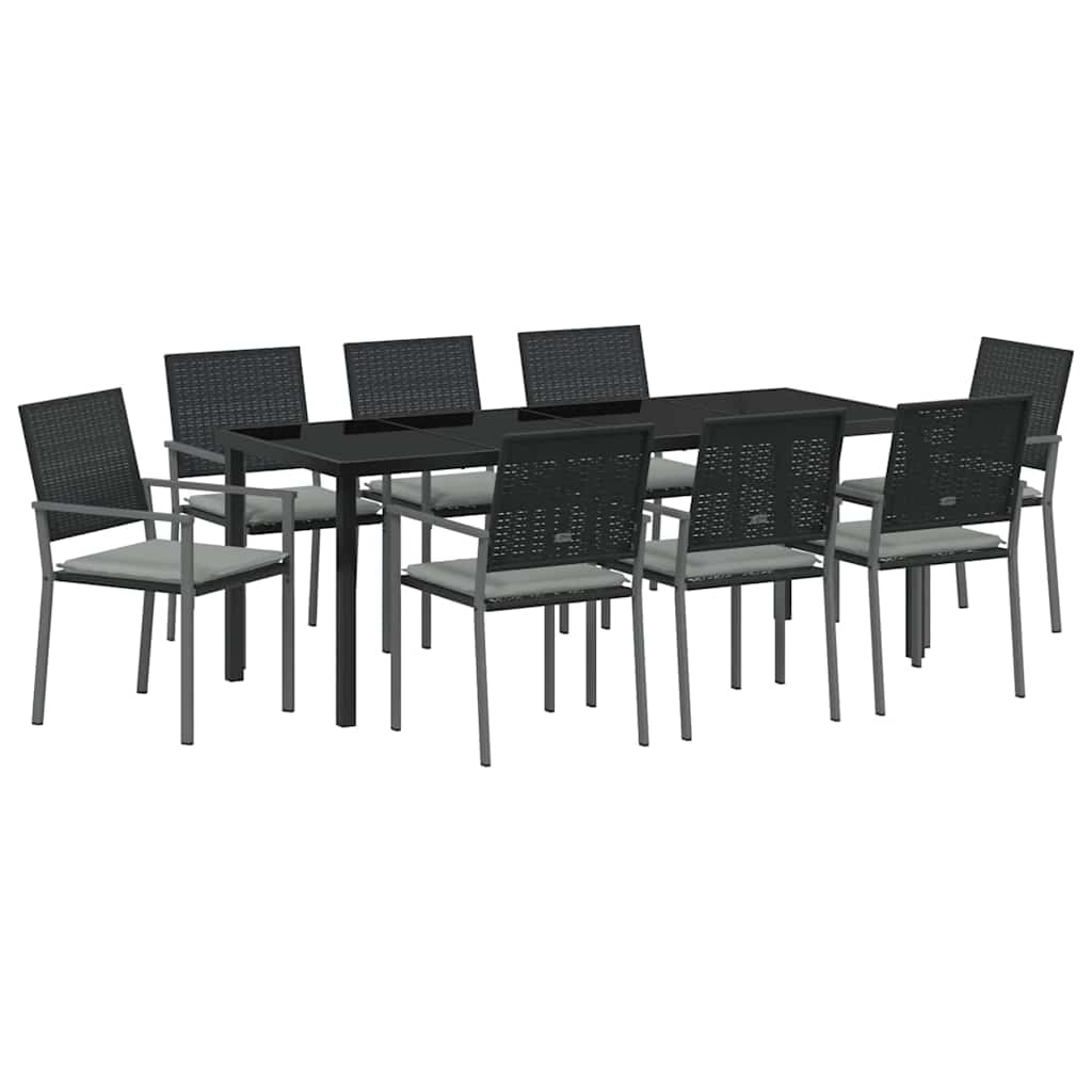 Vrtni set za objed 9 pcs Crna i svijetlo siva PE ratan
