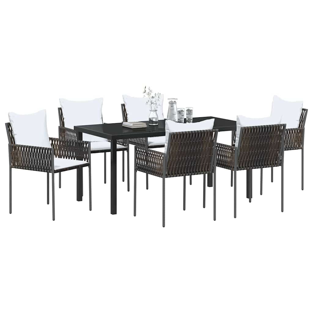 Vrtni set za objed 7 pcs Smeđa i crna PE ratan
