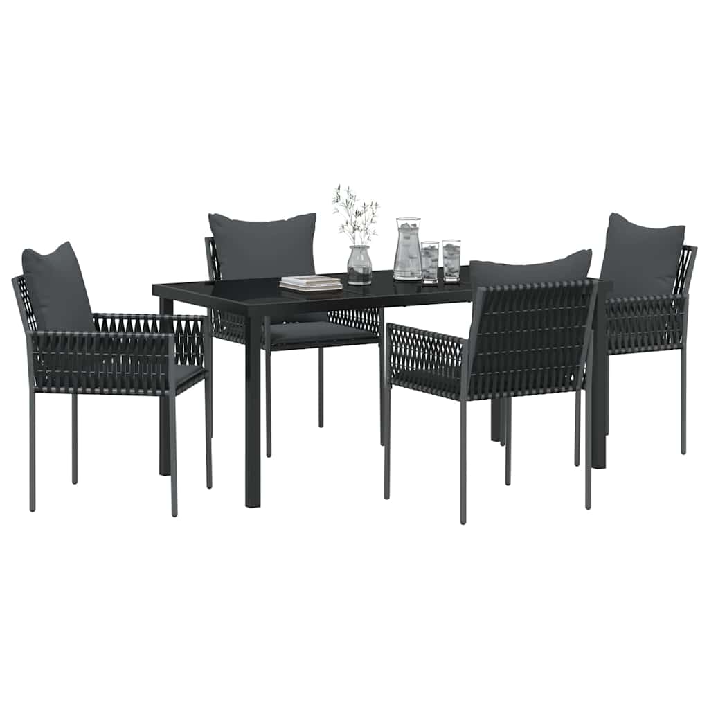 Vrtni set za objed 5 pcs Crna i Siva PE ratan