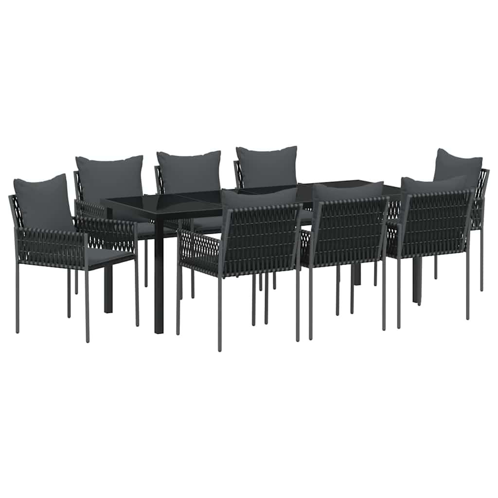 Vrtni set za objed 9 pcs Crna i Siva PE ratan