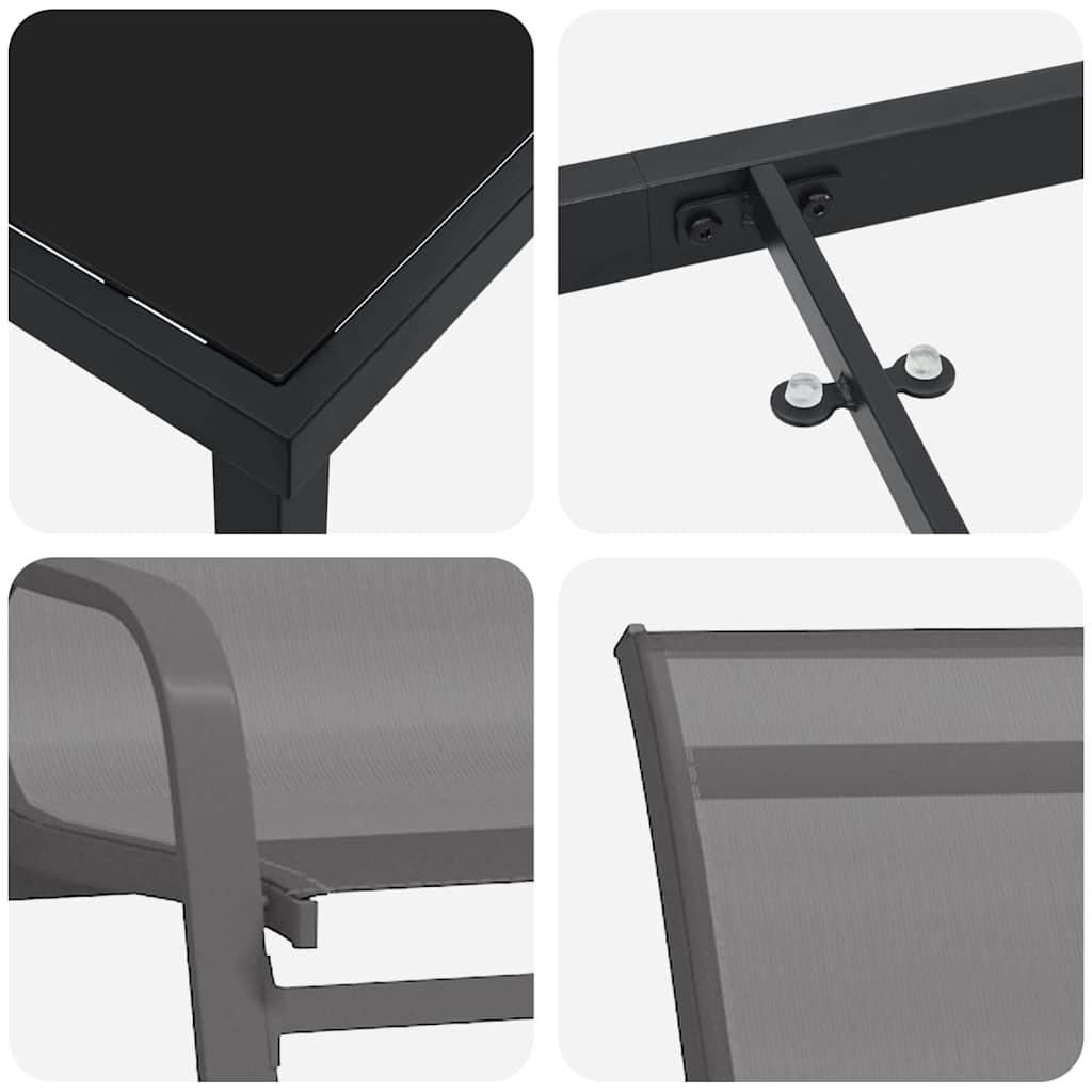 Vrtni set za objed 3 pcs Siva i crna Čelik s prahom