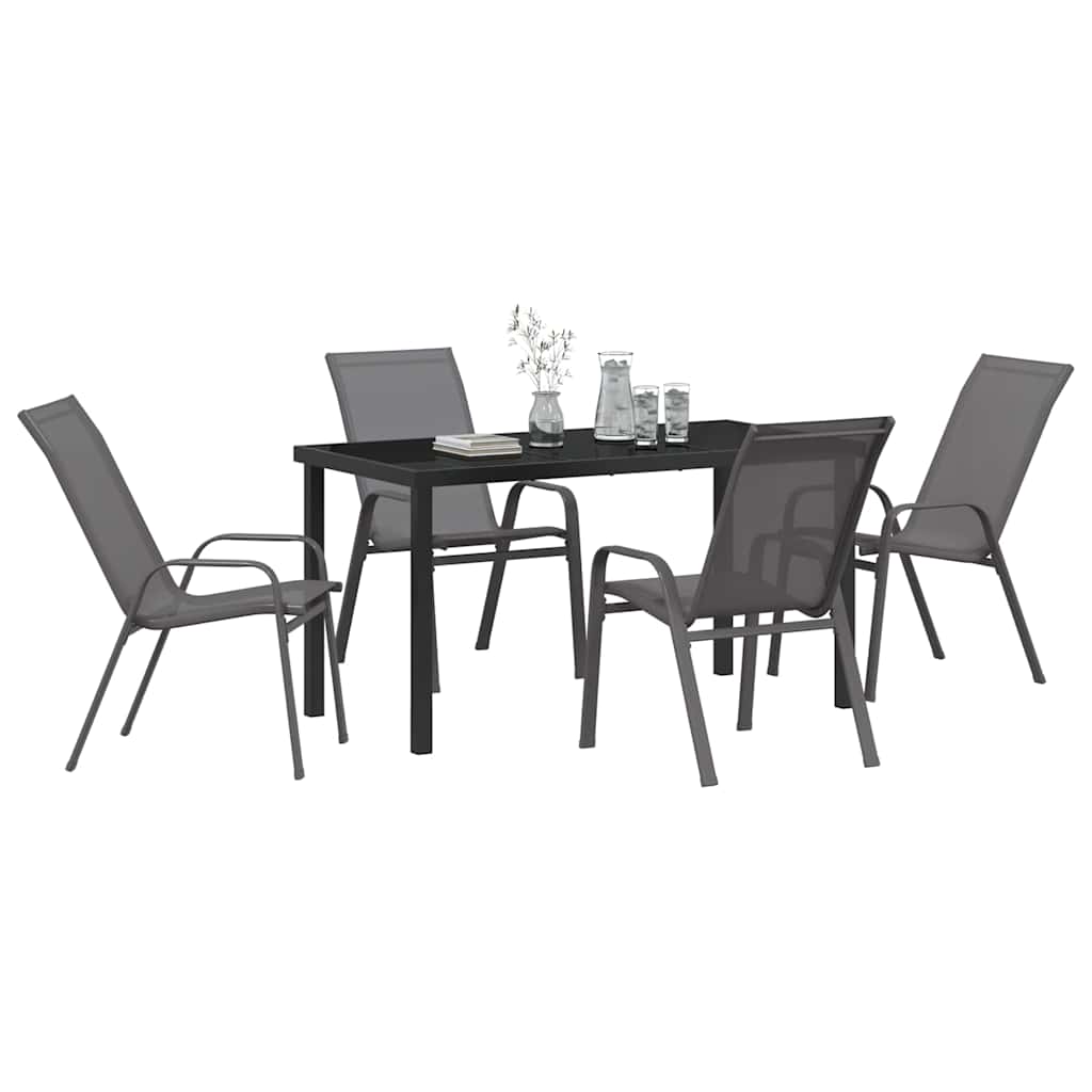 Vrtni set za objed 5 pcs Siva i crna Čelik s prahom
