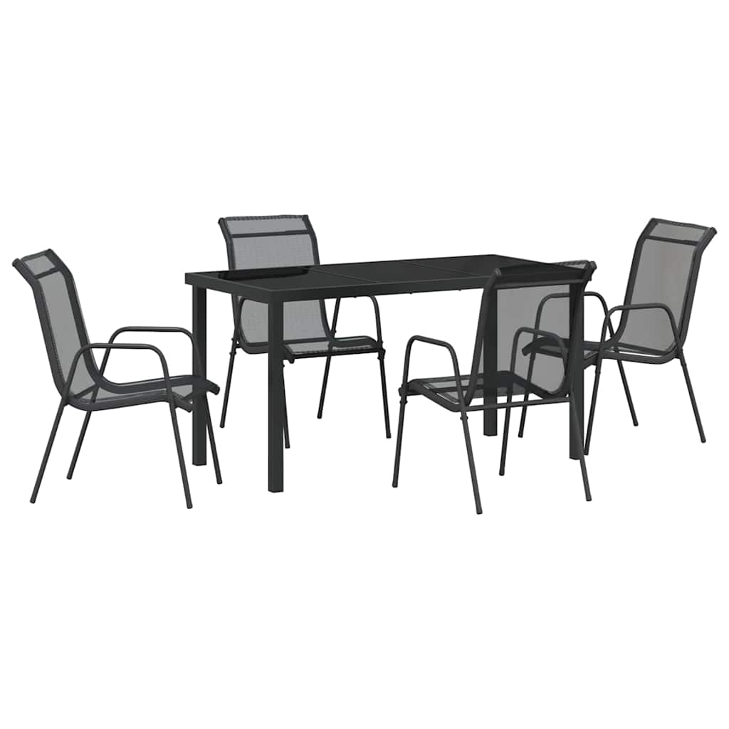 Vrtni set za objed 5 pcs Crna Čelik s prahom premazan