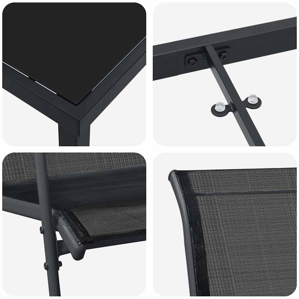 Vrtni set za objed 9 pcs Crna Čelik s prahom premazan